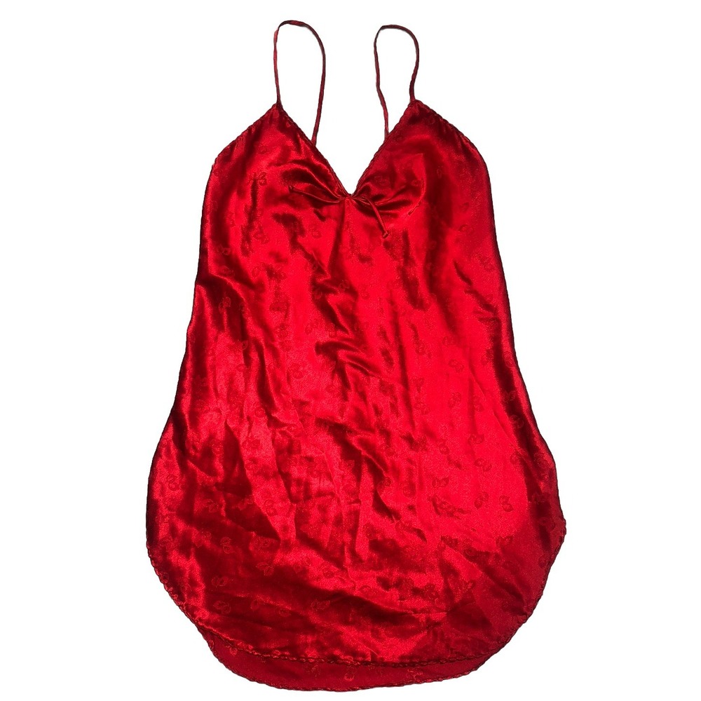 Vintage Ralph Montenero for Blanche Nightie S Red Satin‎ Chemise Slip *hole